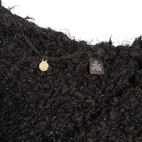 Anthropologie Knitted & Knotted Fuzzy Black Wool Sparkly Cardigan Sweater Medium - Picture 4 of 4